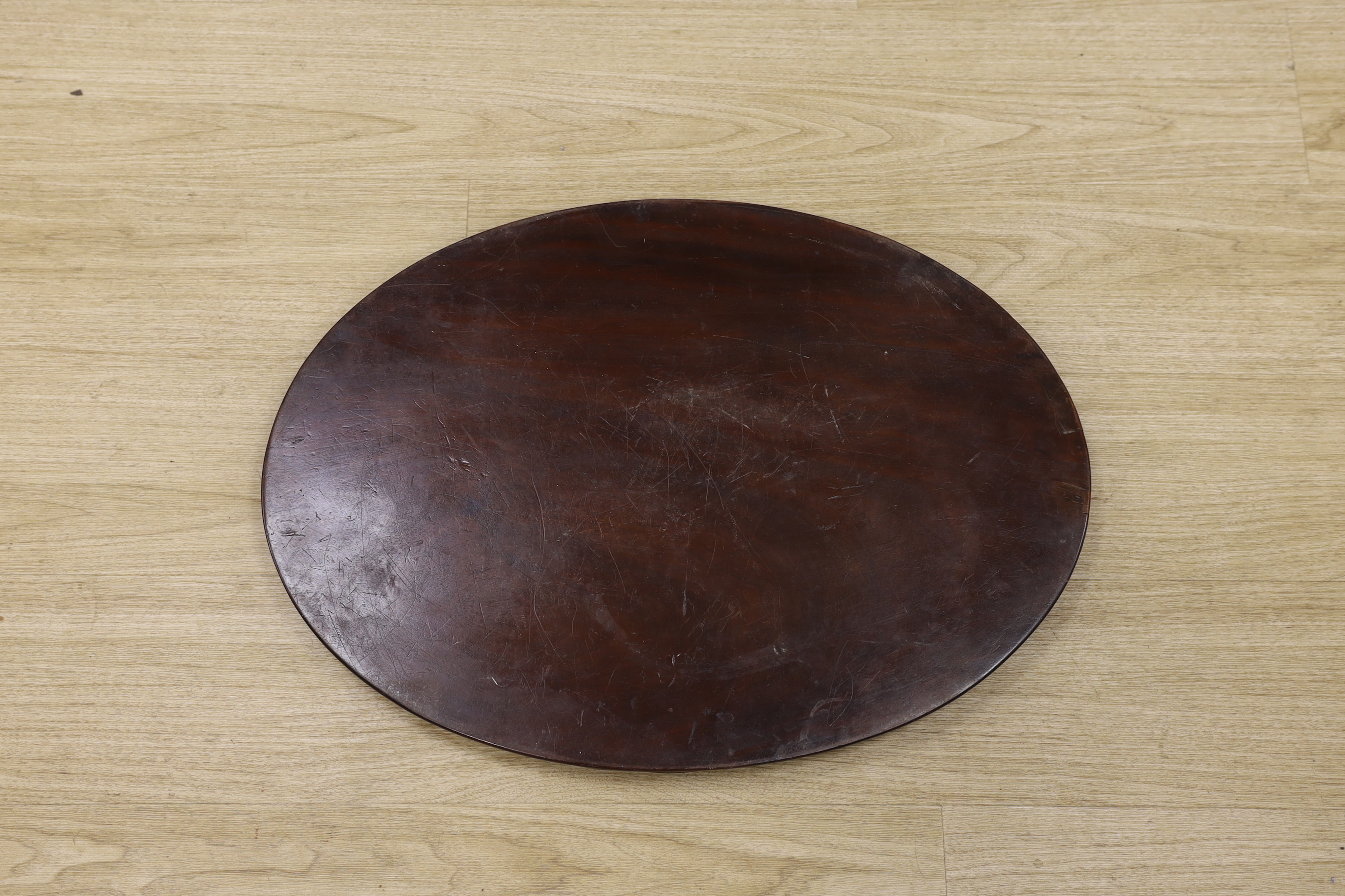 A George III mahogany oval galleried tray, 65cm wide